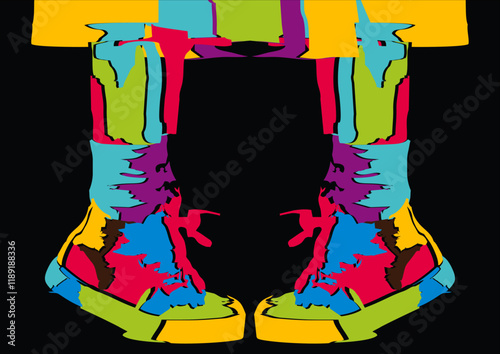 Woman with colorful shoes in an affectionate embrace