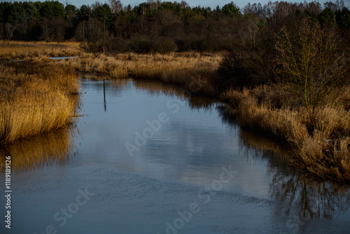 Latvian landscape with river Abava Near Kandava town in late autumn photo