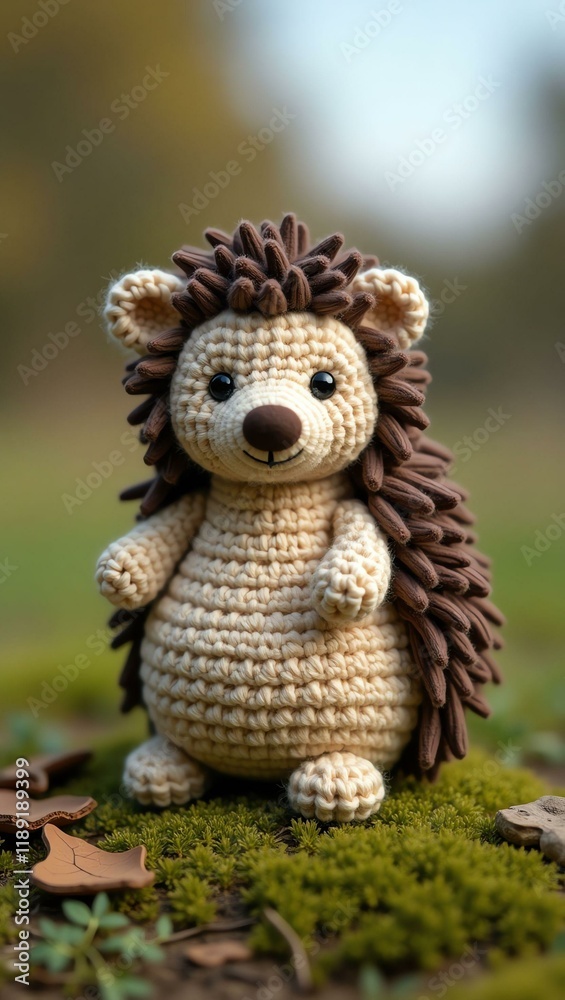 realistic highly detailed crochet of a hedgehog with a nature background realistic highly detailed crochet of a hedgehog with a nature background