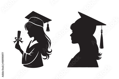graduation girl silhouette vector illustration isolated on a white background