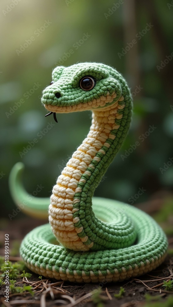 Fototapeta premium realistic highly detailed crochet of a snake with a nature background