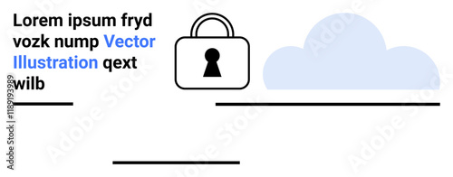 Lock icon with keyhole next to abstract cloud shape, placeholder text. Ideal for data protection, cybersecurity, online privacy, cloud services, secure storage, technology digital security. Landing