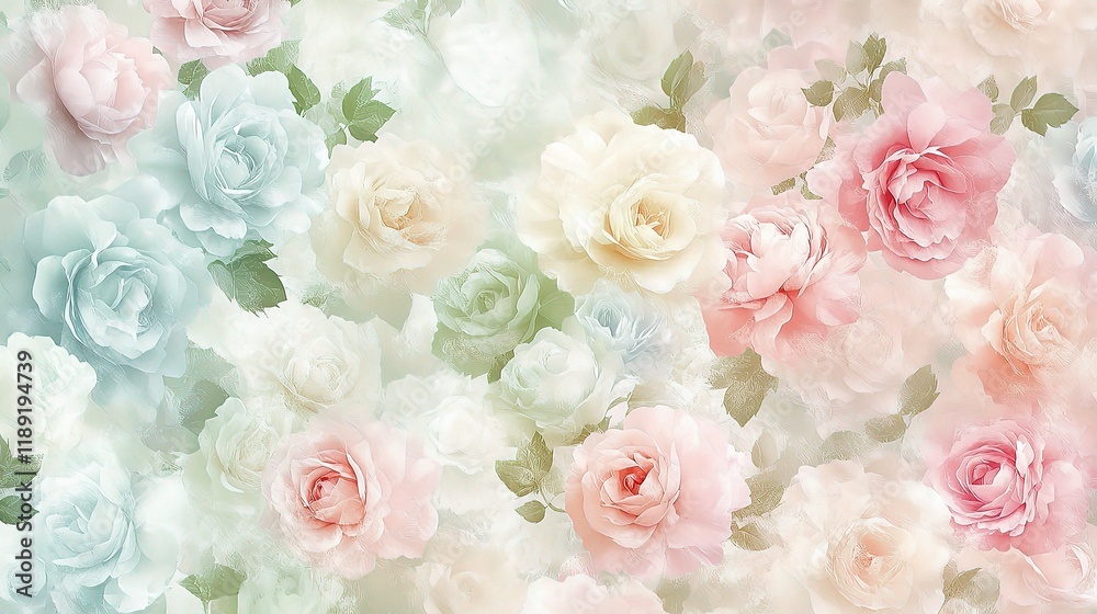 Pastel Colored Roses with Blurred Effect in Soft Tones Pastel Colored Roses with Blurred Effect in Soft Tones
