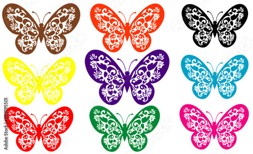 Set Butterfly Wings. Black butterflies silhouette vector on white background v5.