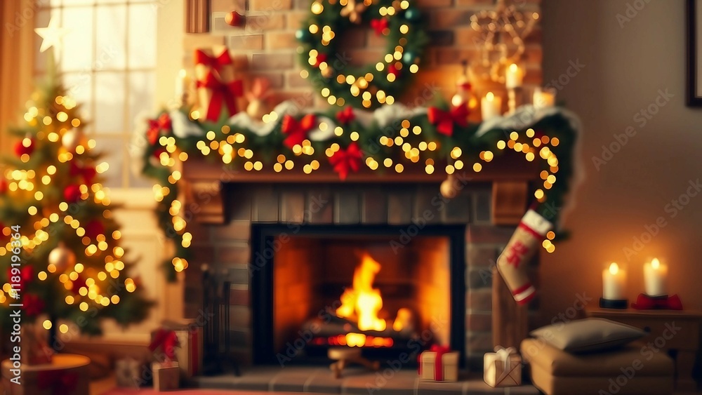 Fireplace with christmas decorations seamless looping time-lapse virtual video animation background Fireplace with christmas decorations seamless looping time-lapse virtual video animation background