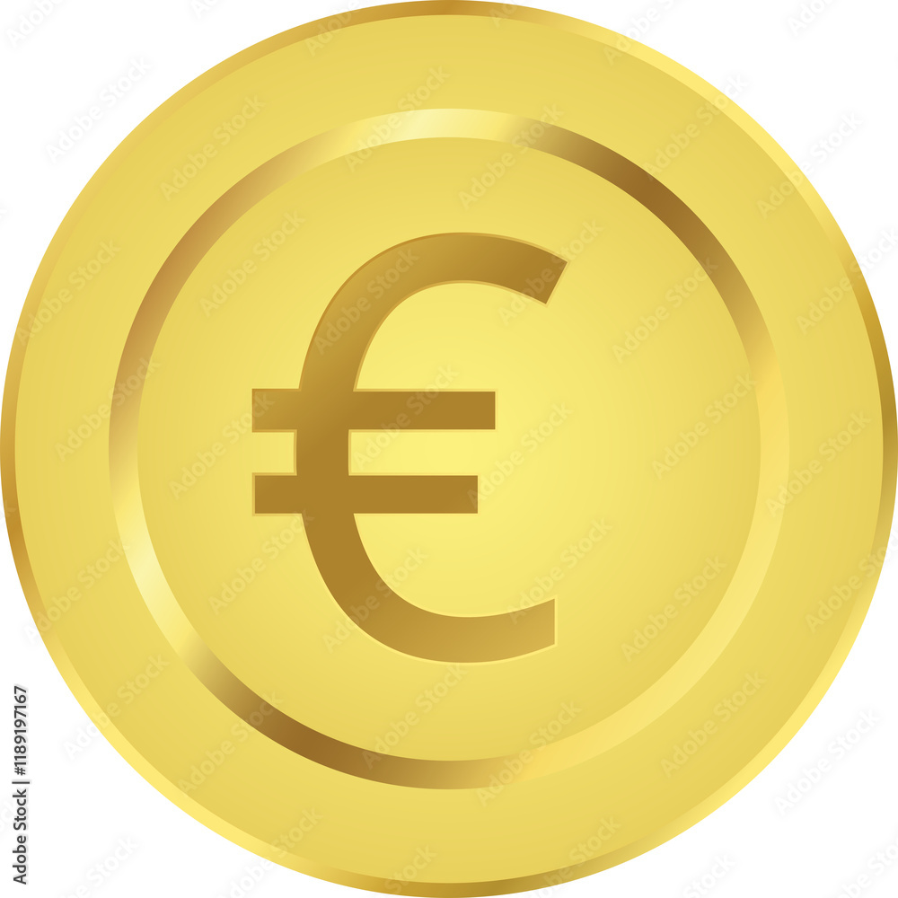 Golden coin with euro symbol on transparent background, Economic Illustrations Golden coin with euro symbol on transparent background, Economic Illustrations