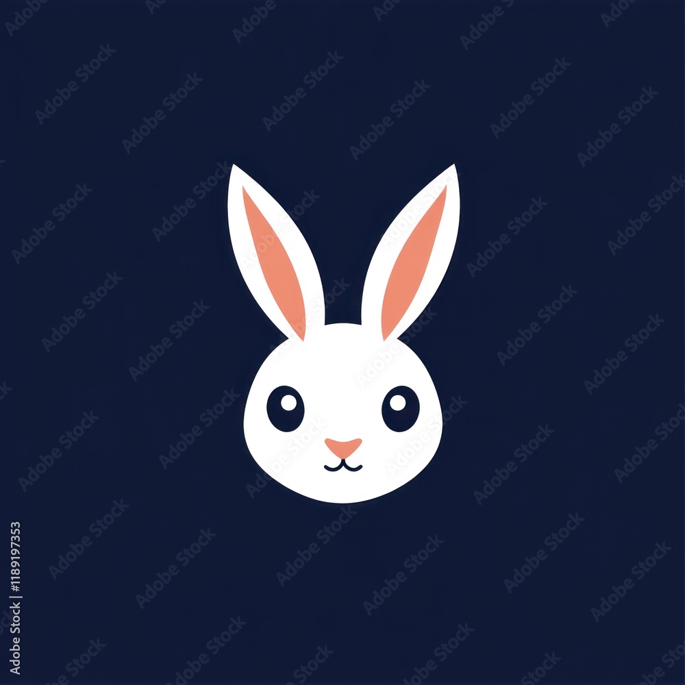 Fototapeta premium Cute white rabbit head, dark background, logo design
