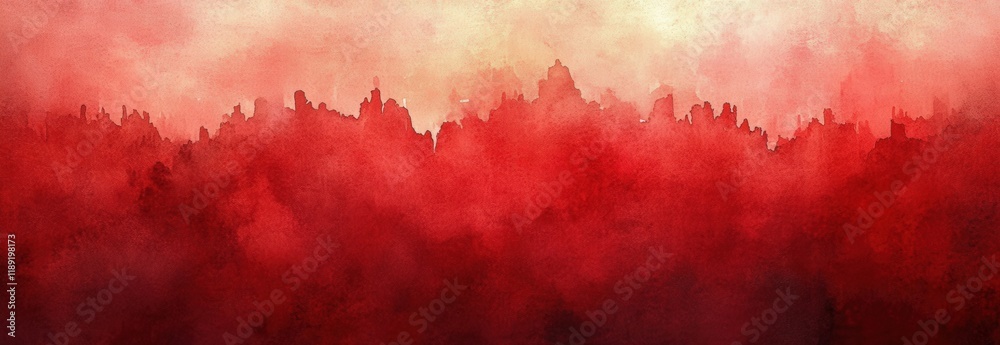 Red and yellow abstract painting depicting a vibrant cityscape with buildings and streets valentine day Red and yellow abstract painting depicting a vibrant cityscape with buildings and streets valentine day