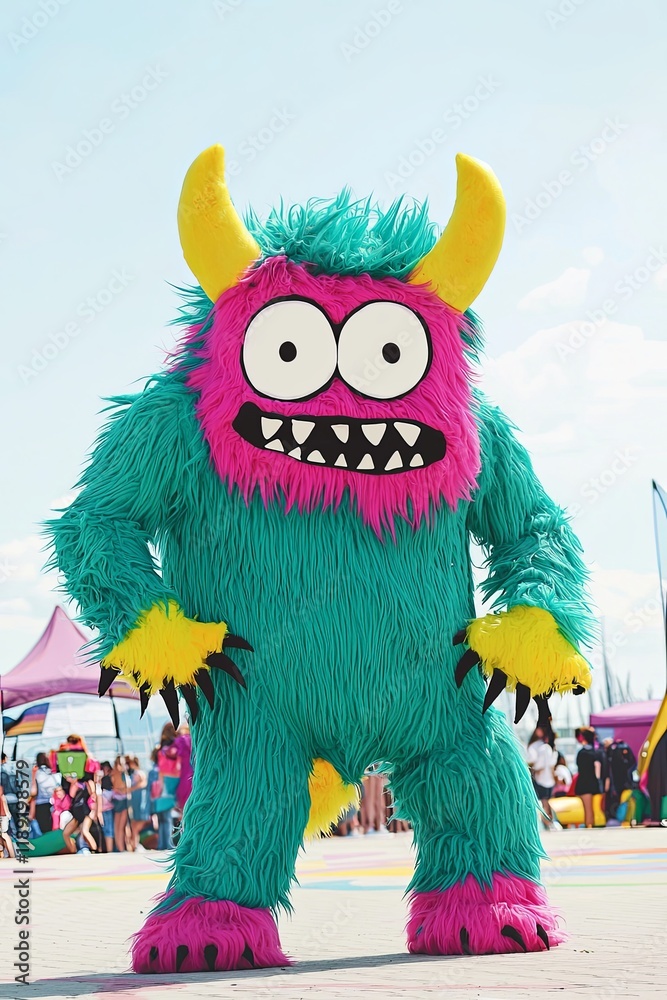 Adorable Girl in Fluffy Monster Costume Enjoying a Fun Day Outdoors at a Festival Adorable Girl in Fluffy Monster Costume Enjoying a Fun Day Outdoors at a Festival