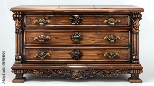The chest of drawers stands as a timeless centerpiece of practicality and elegance. Crafted from rich oak wood  its sturdy frame exudes a sense of durability  while its smooth  polished surface gleams