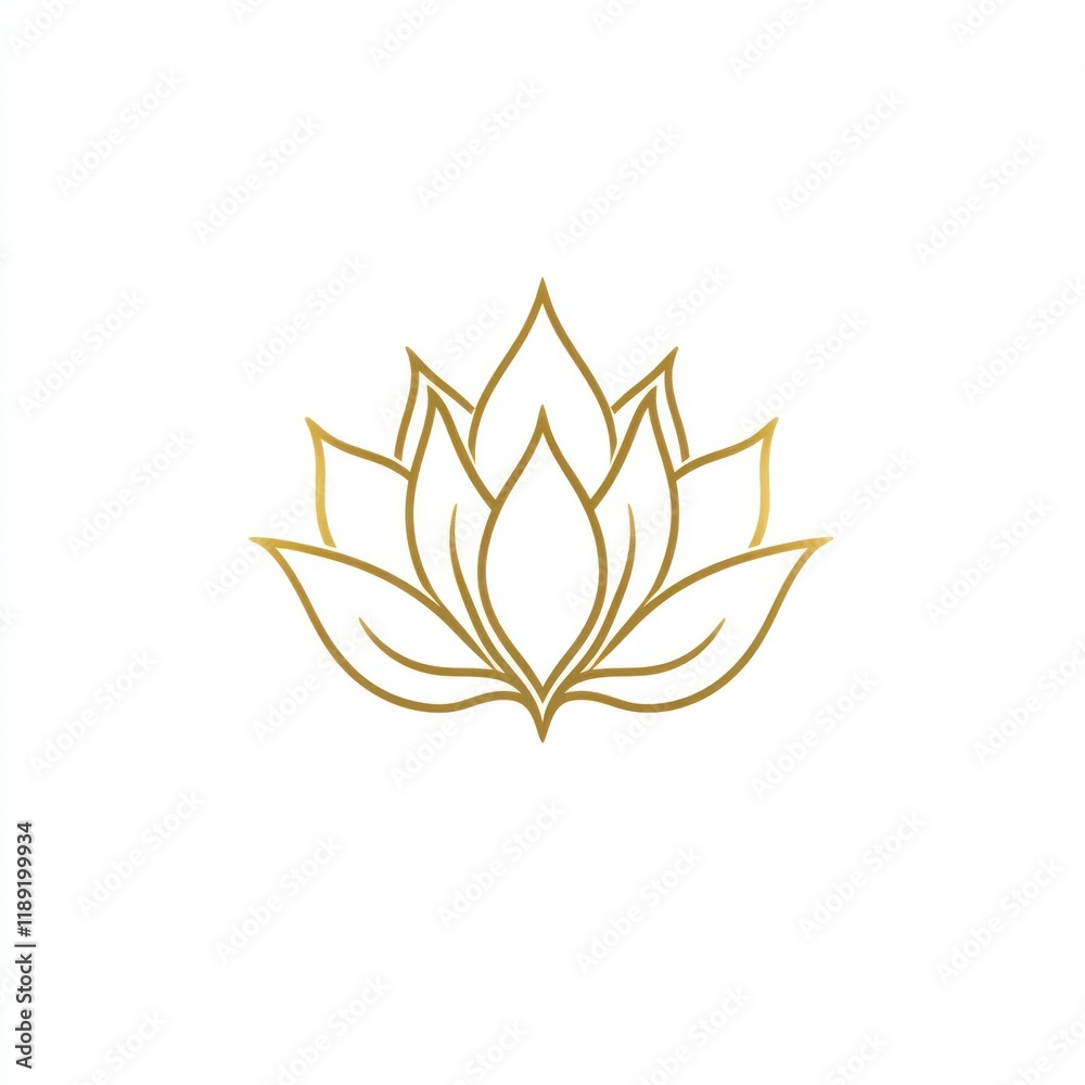 Obraz premium Golden Lotus Flower Line Art Design, White Background, Logo Design