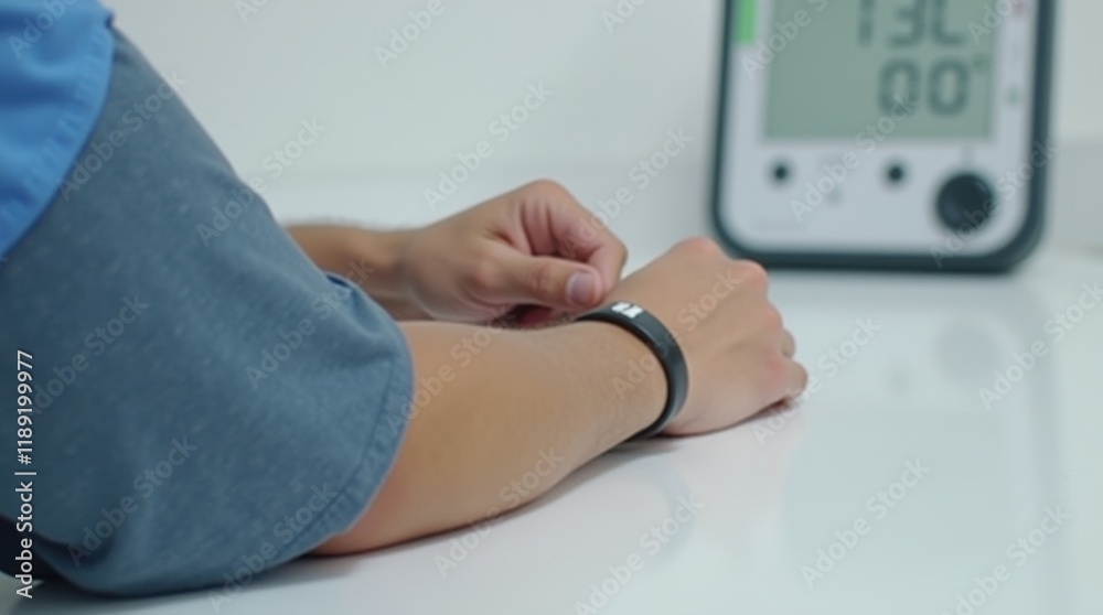 Doctor Adjusting Blood Pressure Cuff on Patient