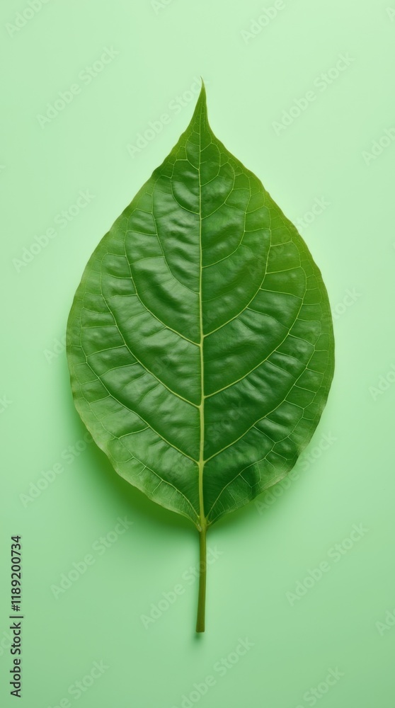 Obraz premium Intricate Green Leaf Close-Up Against Pastel Green Background