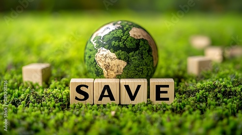 Save the Earth Message on Boxwood with Lush Green Garden Grass Background.