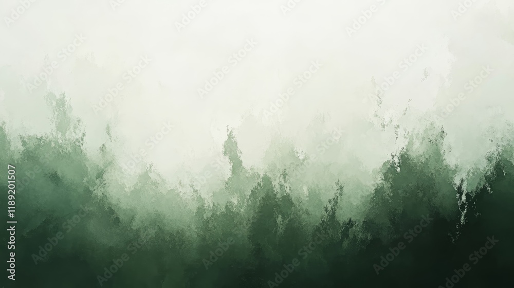 Fototapeta premium Tranquil Misty Forest: Abstract Minimalist Landscape in Muted Greens and Grays