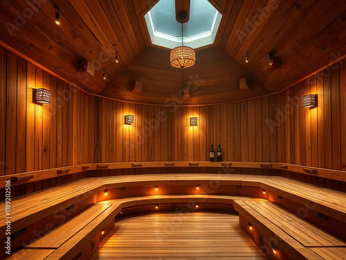 interior of wooden bathhouse sauna. wood-fired sauna. vaporarium photo