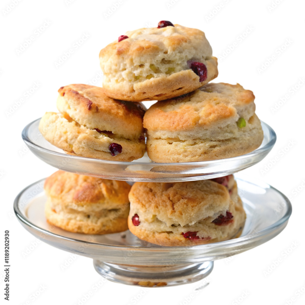 Stack of scone in glass dish isolated on transparent background Stack of scone in glass dish isolated on transparent background