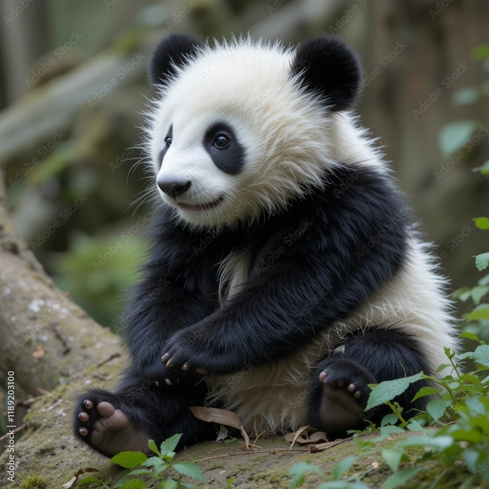 Obraz premium giant panda eating bamboo