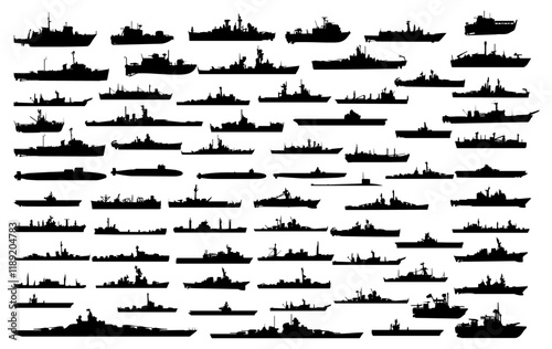 Navy Ships Silhouette Vector Pack graphic drawing illustration for stickers, streetwear, t-shirts, logos, print-on-demand, print, or branding