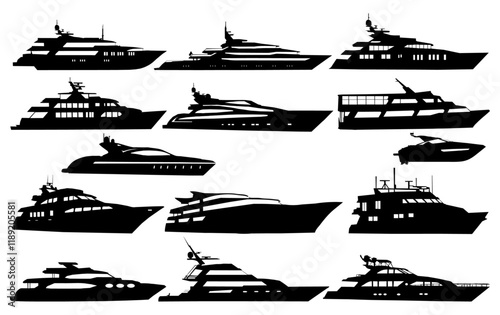 Motor Yacht Silhouette Vector Pack graphic drawing illustration for stickers, streetwear, t-shirts, logos, print-on-demand, print, or branding photo