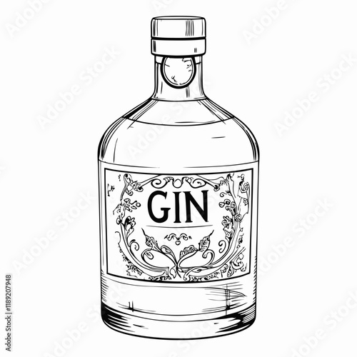 Obraz na płótnie Gin bottle with vintage label in black and white sketch w salonie