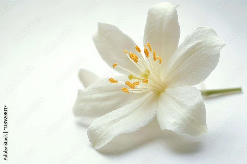 close up of white flower with yellow pistils close up of white flower with yellow pistils