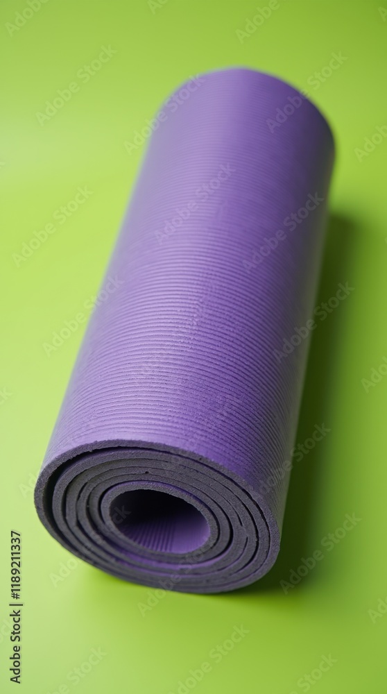 Vibrant Purple Yoga Mat with Textured Stripes on Lime Green Background