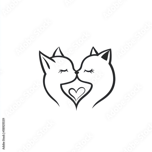 Kissing cats, heart, love, white background, romantic design photo