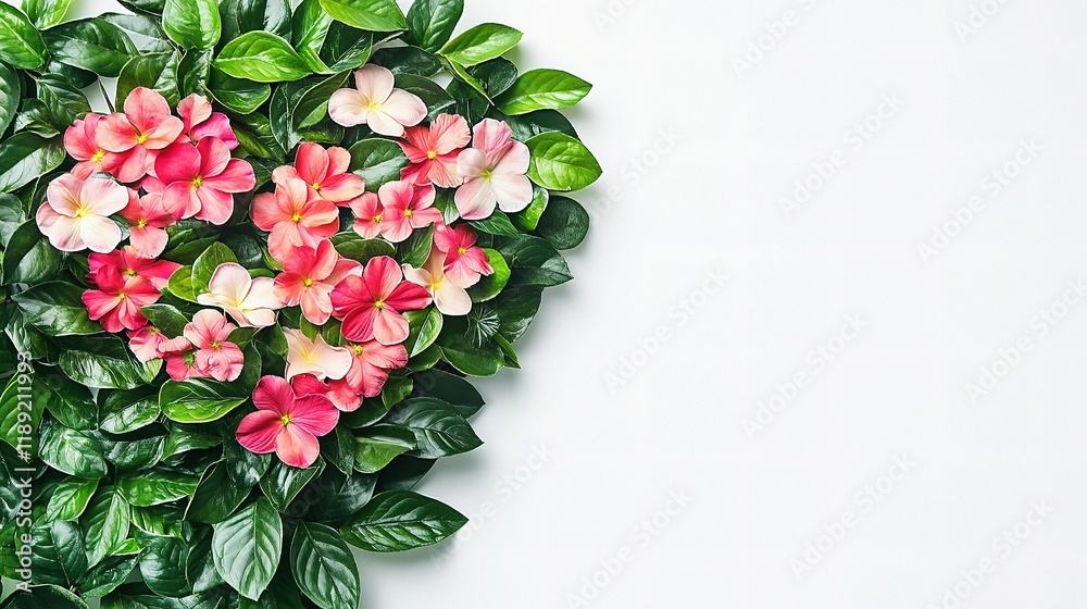 Fototapeta premium Colorful Floral Heart Design with Lush Green Leaves