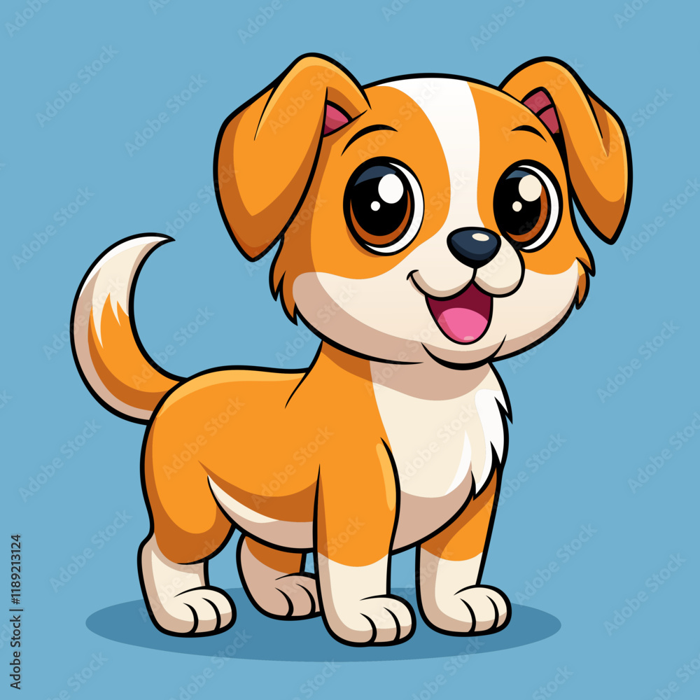 Obraz premium Cute Cartoon Puppy – Big Eyes, Floppy Ears, Orange Fur, Adorable Character Design