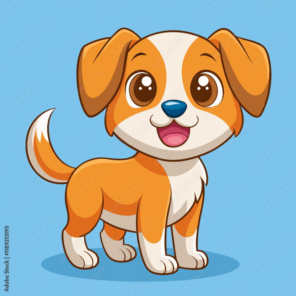Obraz premium Cute Cartoon Puppy – Big Eyes, Floppy Ears, Orange Fur, Adorable Character Design