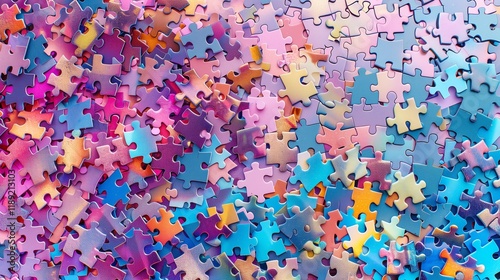 A collection of vibrant jigsaw puzzle pieces, scattered across a white background.