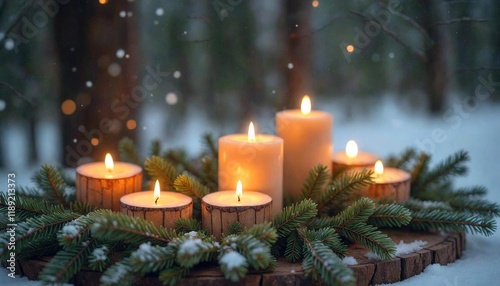Winter Solstice Altar with Evergreens and Candles