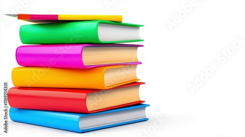 Wallpaper Mural Colorful Stack of Five Books with a Pencil on Top Isolated on White Torontodigital.ca