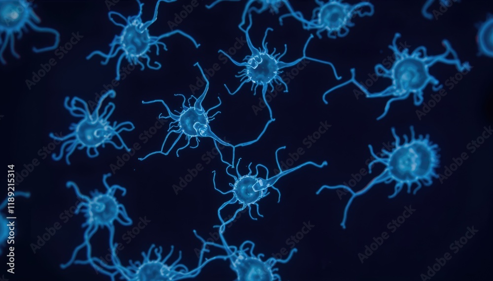 Microscopic view of interconnected neurons complex network of cells Microscopic view of interconnected neurons complex network of cells