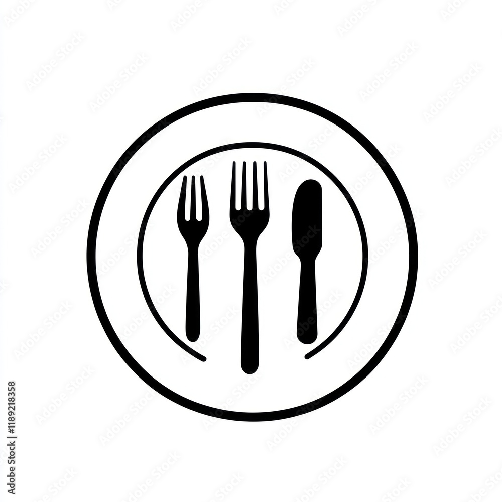 Plate, fork, knife, cutlery, restaurant, icon, menu, design, white background, food Plate, fork, knife, cutlery, restaurant, icon, menu, design, white background, food