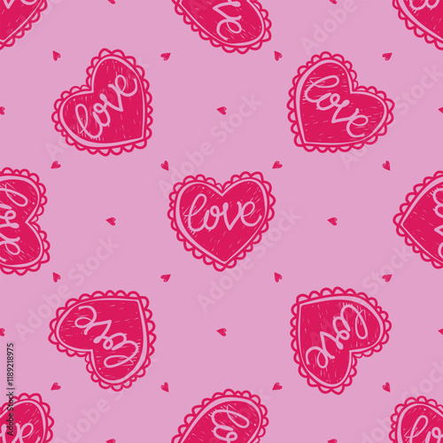 Seamless Pink Love Pattern with Heart Doodles