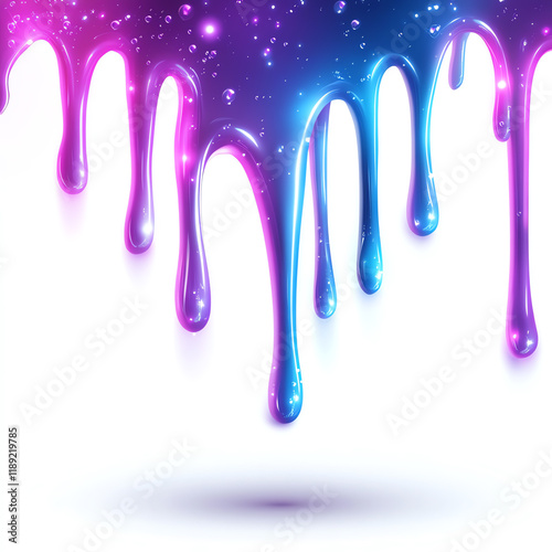 Colorful paint drips on a white isolated background, creating a vibrant splash effect. photo