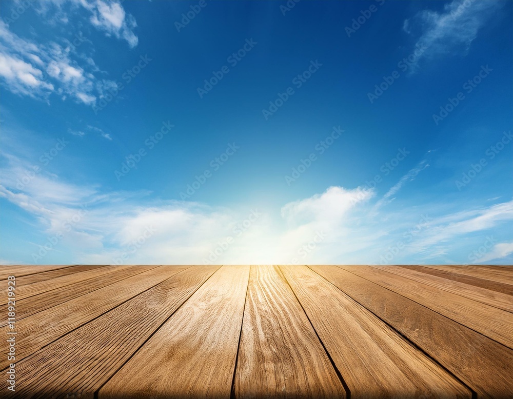 empty table for product display with blue sky background empty table for product display with blue sky background