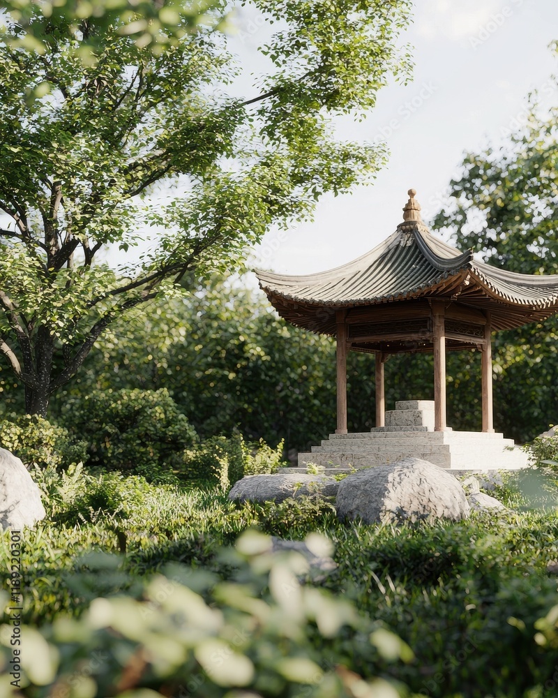 Serene chinese pagoda scene tranquil garden lush nature close-up view cultural heritage Serene chinese pagoda scene tranquil garden lush nature close-up view cultural heritage