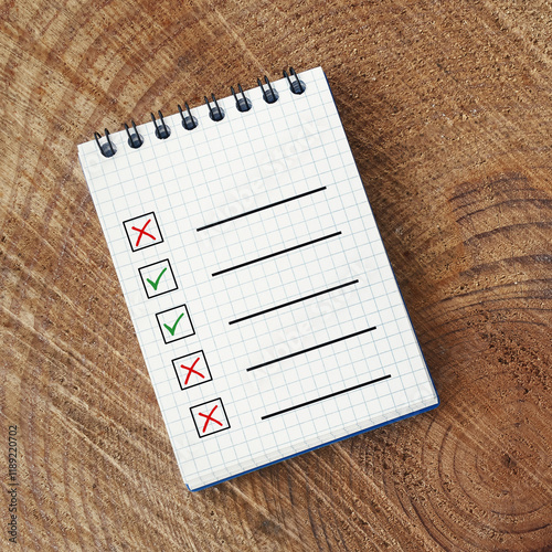 Notebook with an empty Do's and Don'ts list. Positive and negative list.
