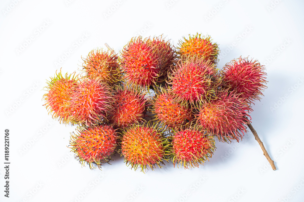 fresh ripe red rambutans (Nephelium lappaceum) on White Background 6 fresh ripe red rambutans (Nephelium lappaceum) on White Background 6