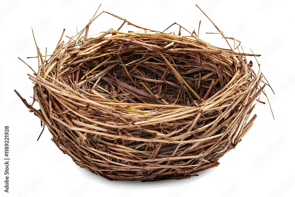 Obraz premium An empty bird's nest isolated on a transparent background.