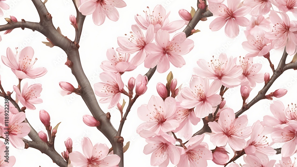 Obraz premium Elegant Cherry Blossom Branches Seamless Pattern for Business with delicate pink petals and brown branches