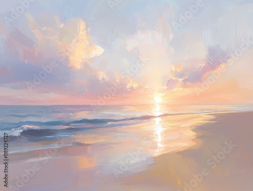 Crimson sunset at the ocean shore landscape painting serene atmosphere coastal view tranquil concept photo