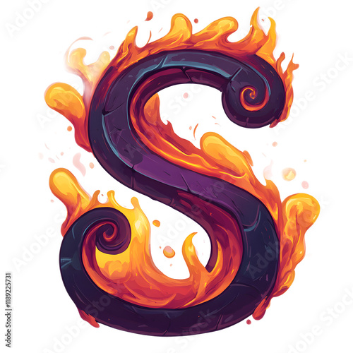 Fiery Letter S with Lava Texture and Dramatic Flames Surrounding photo