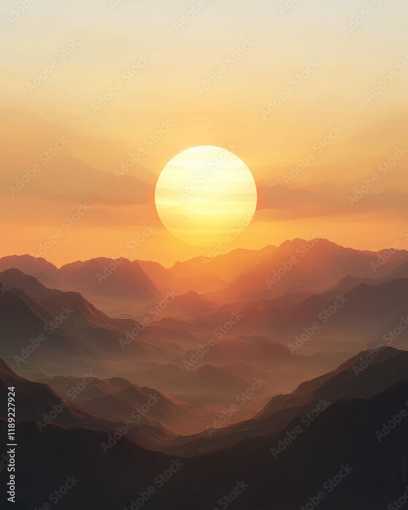 Fototapeta premium Breathtaking crimson sunset over majestic mountains nature serene landscape panoramic view tranquil atmosphere