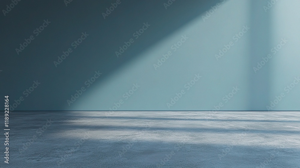 Minimalistic Blue Wall Room with Concrete Floor and Light Shadow Minimalistic Blue Wall Room with Concrete Floor and Light Shadow