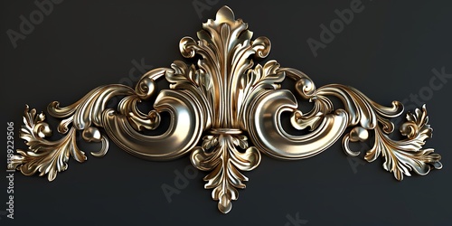 3D illustration of a vintage gold ornament with classic baroque luxury carvings, isolated for decorative use.