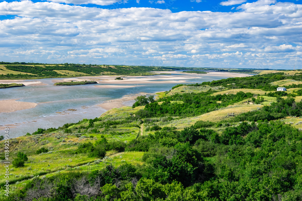 Fototapeta premium A beautiful landscape with a river and a forest